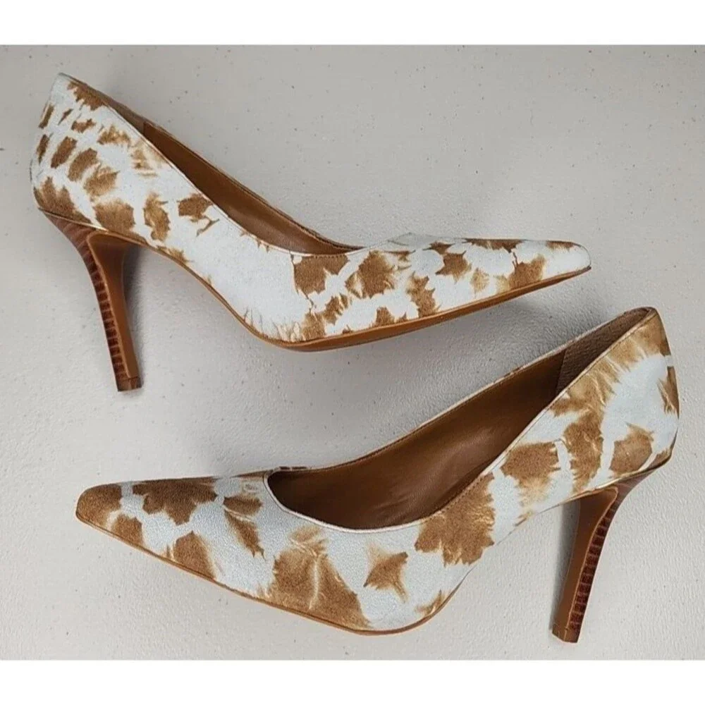 LRL Ralph Lauren Sarina Stiletto Heel Shoes Sz 7B Tie Dye Suede Tan/Light Beige